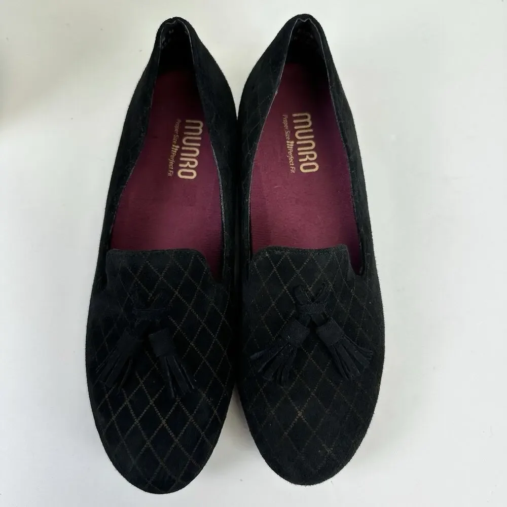 Munro 8.5 M Tallie Tassel Loafers Quilted Slip On Flats Black Brown Comfort Shoe